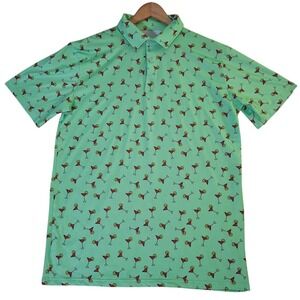Proud 90 Golf Polo Shirt Mens Large Green Martini Cocktail Print Performance